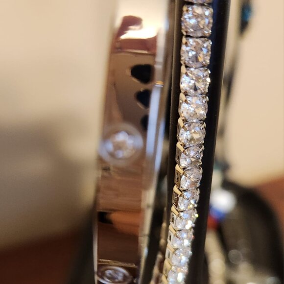 18K Gold Plated Love Friendship Bracelet With Cubic Zirconia Cuff Bangle - Picture 7 of 10